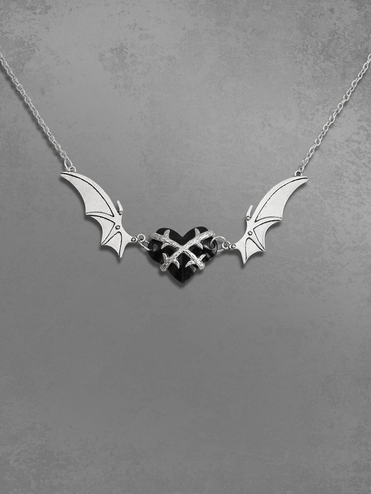Bat Wings Heart Necklace