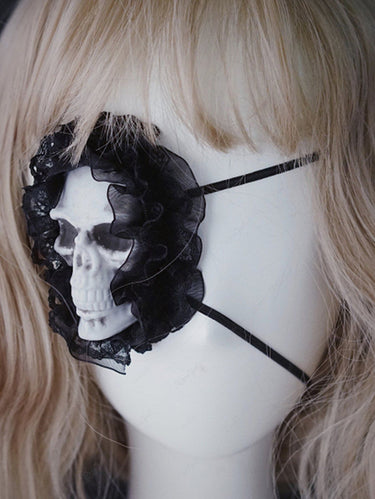 Gothic Vintage Skull Lace Trim Halloween Eye Patch