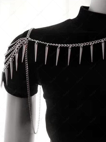 One Shoulder Rivet Tassel Body Chain