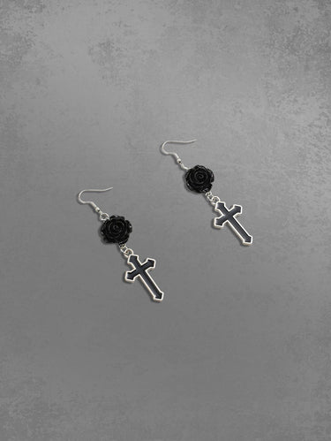 Cross Rose Drop Earrings