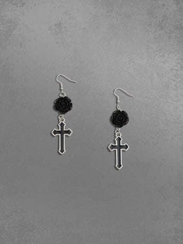 Cross Rose Drop Earrings