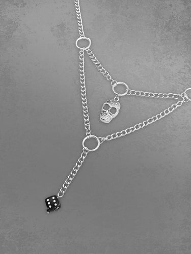 O-ring Skull Dice Shaped Pendant Necklace