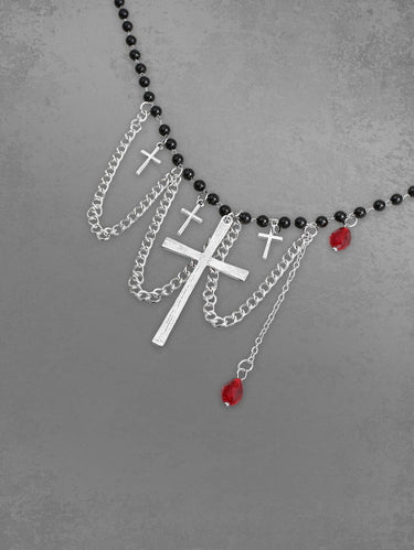 Gothic Faux Crystal Cross Pendant Necklace