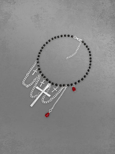 Gothic Faux Crystal Cross Pendant Necklace