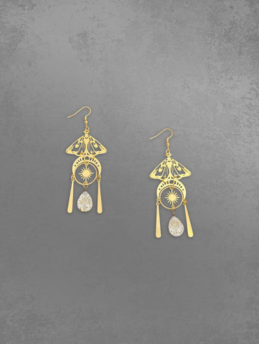 Sun Moon Moth Flower Drop Earrings