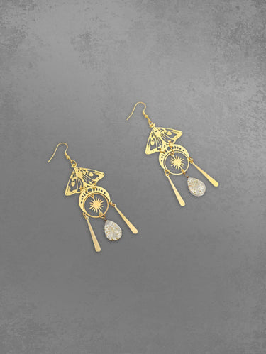 Sun Moon Moth Flower Drop Earrings