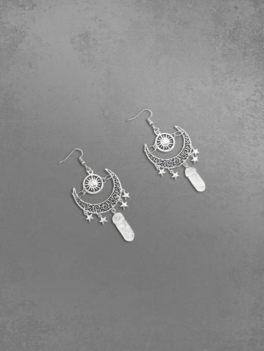 Gothic Sun Moon Tassel Star Drop Earrings