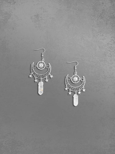 Gothic Sun Moon Tassel Star Drop Earrings