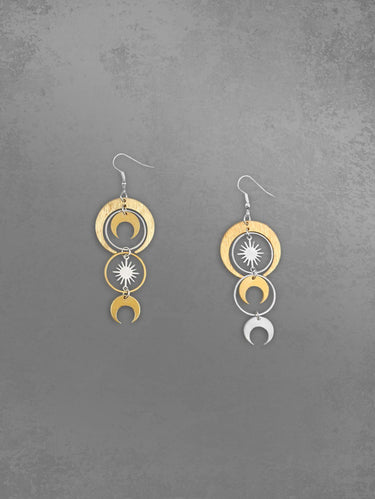 Gothic Layered Sun Moons O-Ring Drop Earrings