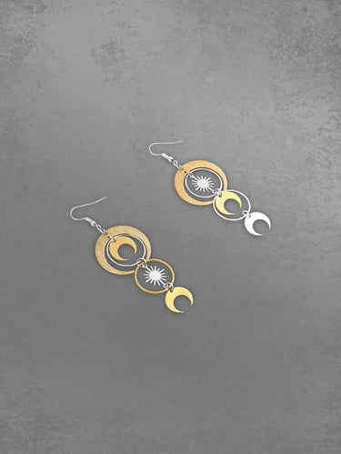 Gothic Layered Sun Moons O-Ring Drop Earrings