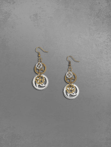 Vintage Punk Gear Shape Double Color Drop Earrings