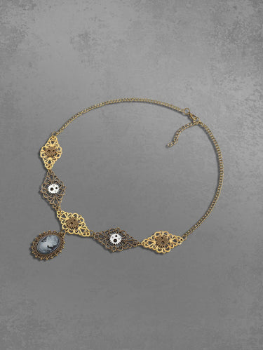 Vintage Victoria Head Oval Gear Pendant Necklace
