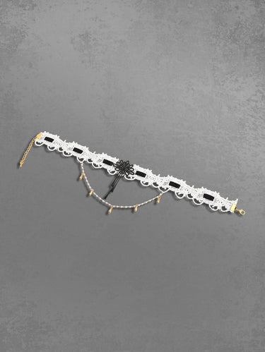 Floral Lace Beaded Tassel Choker Necklace