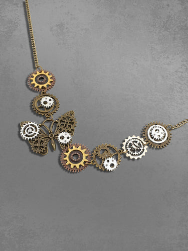 Punk Vintage Butterfly Gear Chunky Pendant Necklace