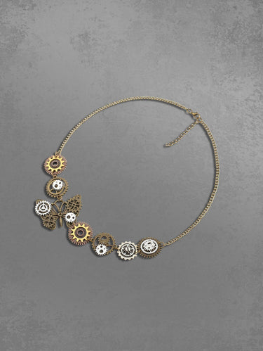 Punk Vintage Butterfly Gear Chunky Pendant Necklace