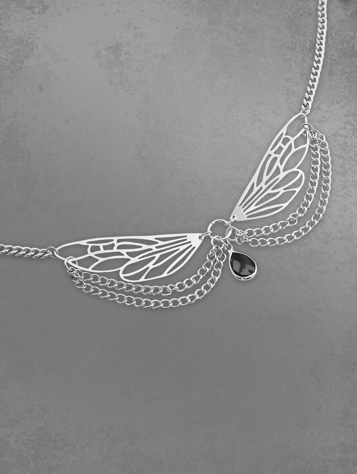Angel Wings Faux Gem Pendant Necklace