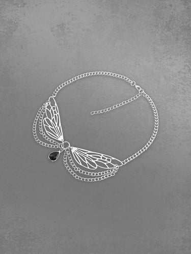 Angel Wings Faux Gem Pendant Necklace