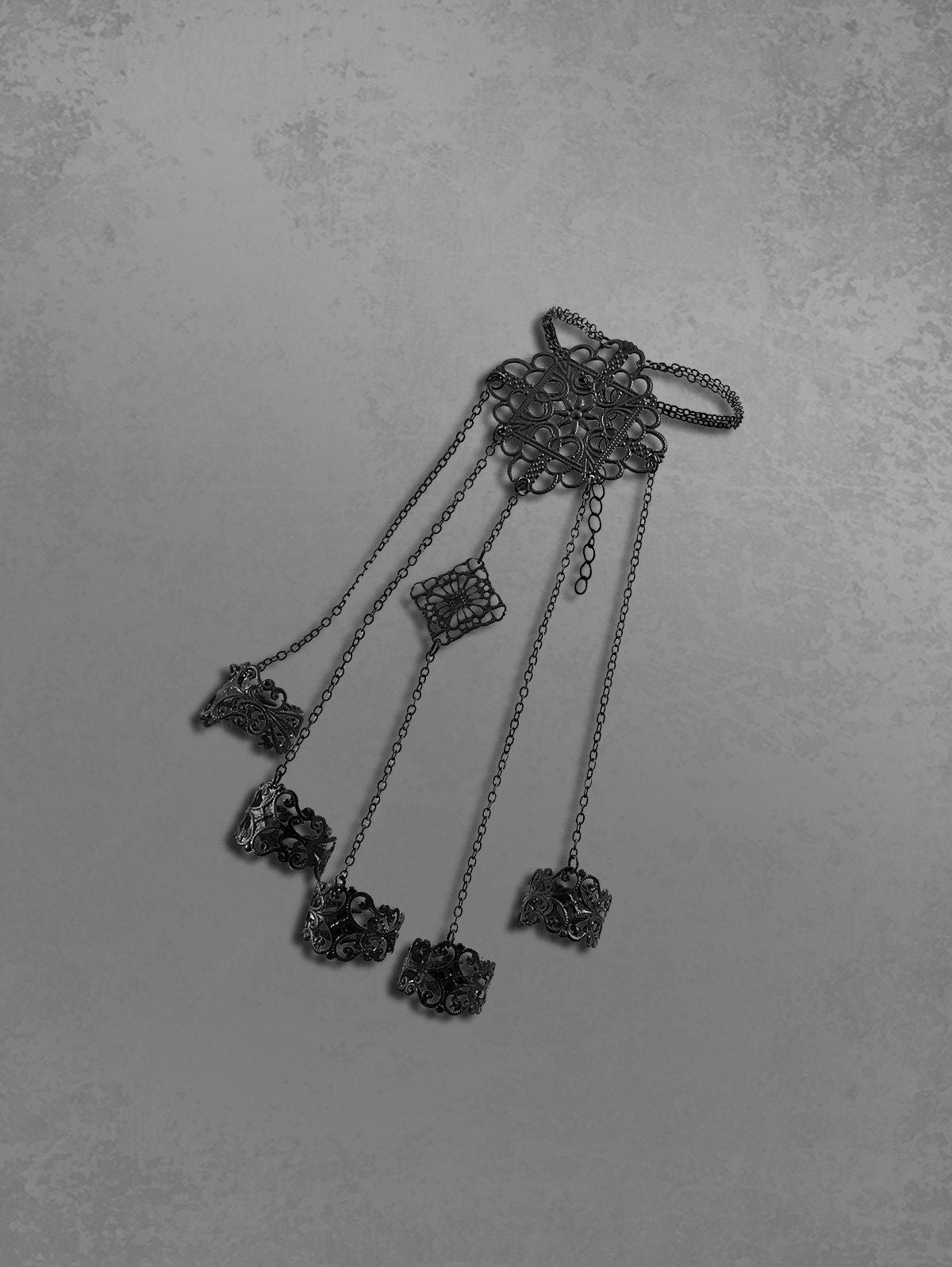 Gothic Chains Tassel Cone Shape Finger Ring Halloween Bracelet – Rgothic