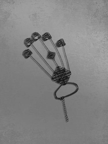 Gothic Chains Tassel Cone Shape Finger Ring Halloween Bracelet