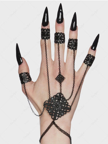 Gothic Chains Tassel Cone Shape Finger Ring Halloween Bracelet