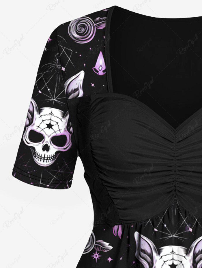 💗Stephanie Loves💗 Halloween Costume Gothic Skull Cat Candle Galaxy Crystal Ball Print Cinched T-shirt
