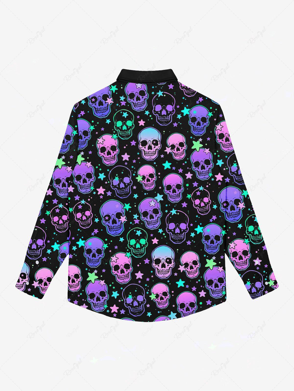 Gothic Colorful Ombre Skulls Stars Print Halloween Shirt For Men
