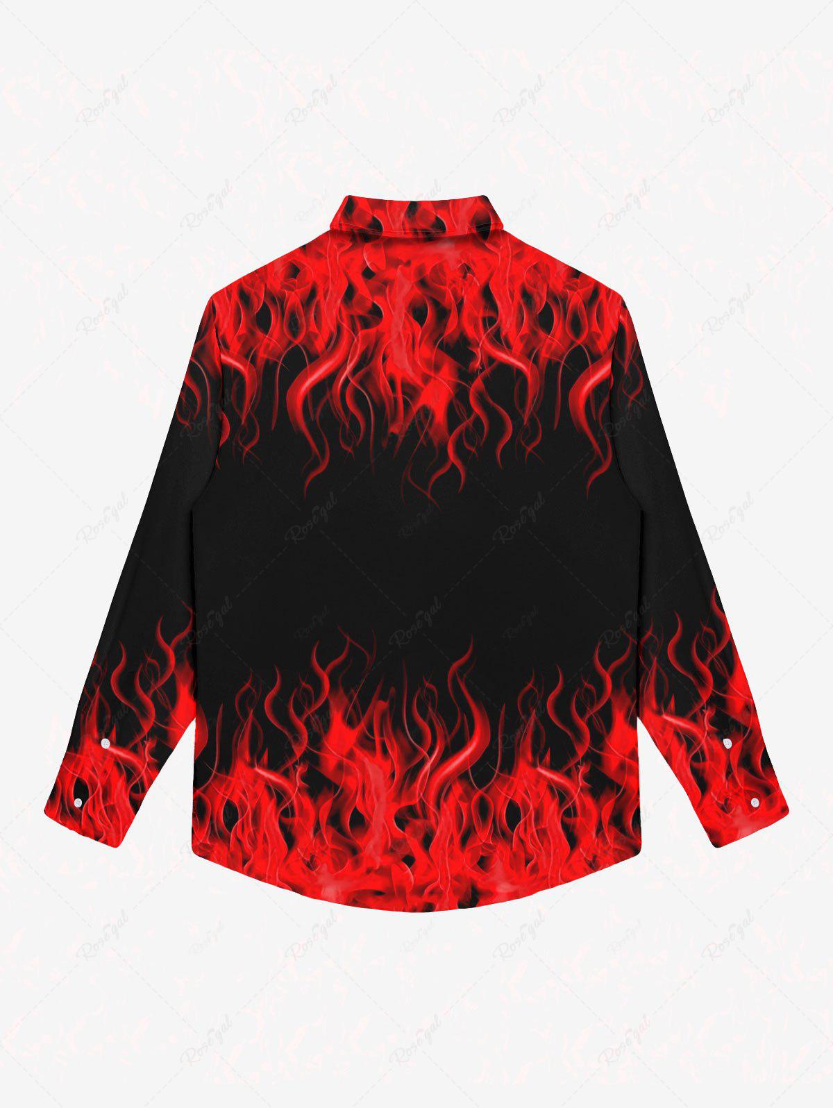 Gothic Fire Flame Print Buttons Lapel Collar Shirt For Men