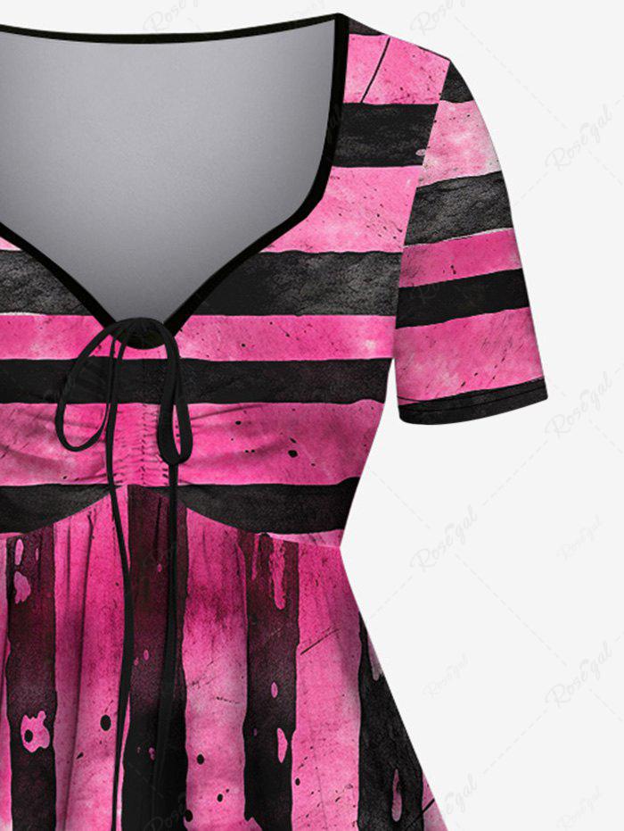 Gothic Plus Size Striped Ink Painting Ombre Print Cinched Dress Light Pink / 3X Plus Size Gothic Plus Size Striped Ink Painting Ombre Print Cinched Dress Light Pink / 3X Plus Size