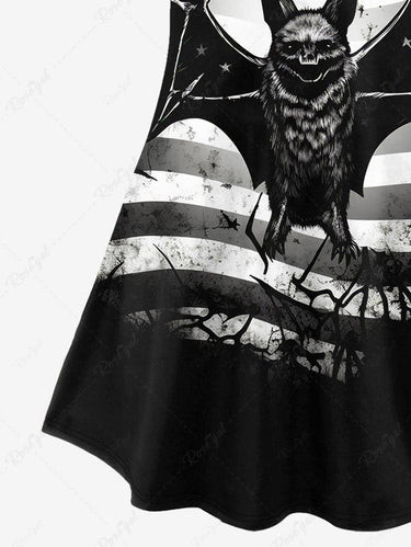 Gothic Bat Patriotic American Flag Print Halloween T-shirt