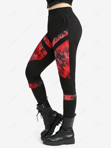 Gothic Plus Size Tie Dye Patchwork Pockets Grommets Pants(3 Days Delivery)