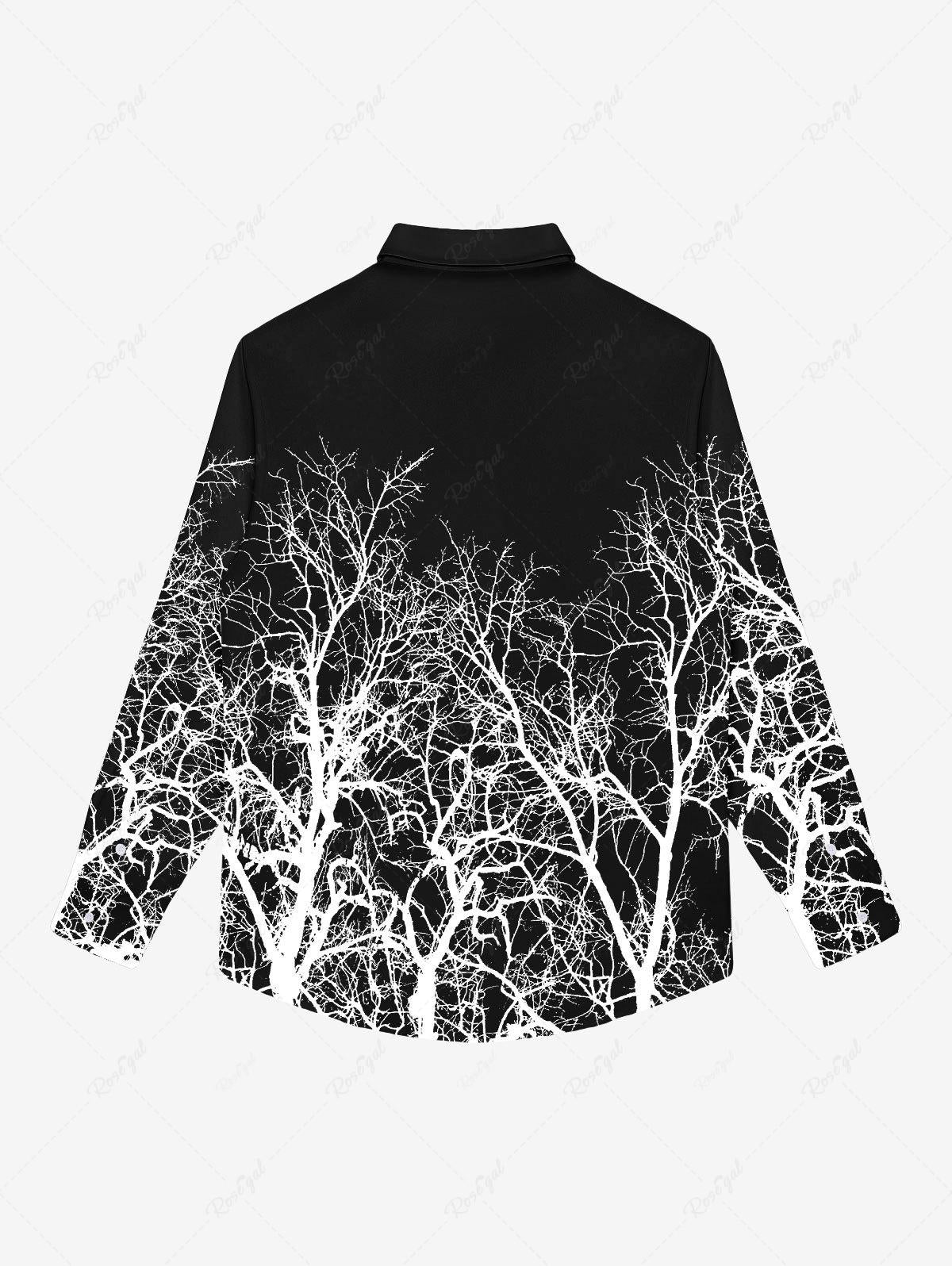 Gothic Tree Print Buttons Shirt For Men