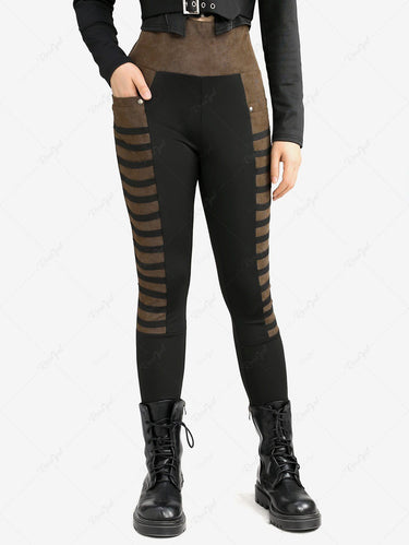 Gothic Plus Size Rivet Pockets Stripe Patchwork Pants