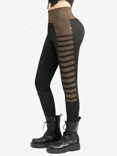 Gothic Plus Size Rivet Pockets Stripe Patchwork Pants