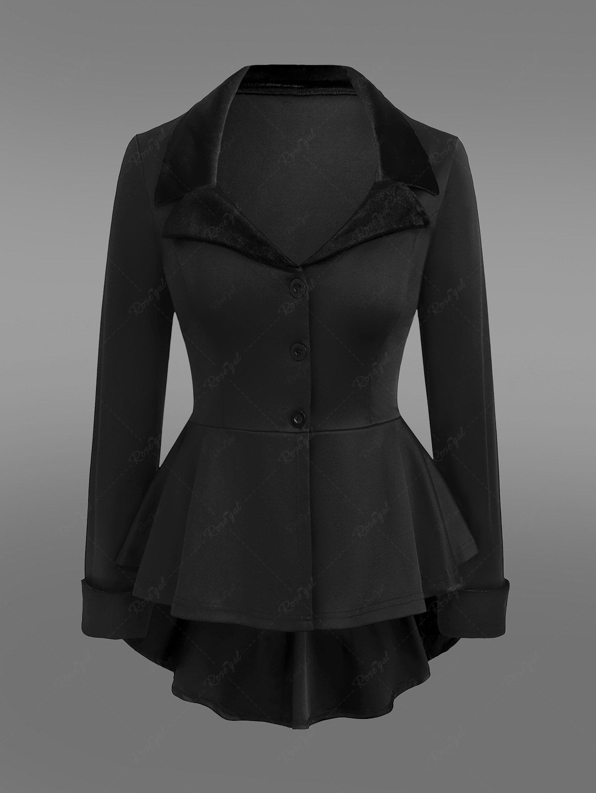 Gothic Lapel Collar Buttons High Low Ruffles Pleated Solid Coat