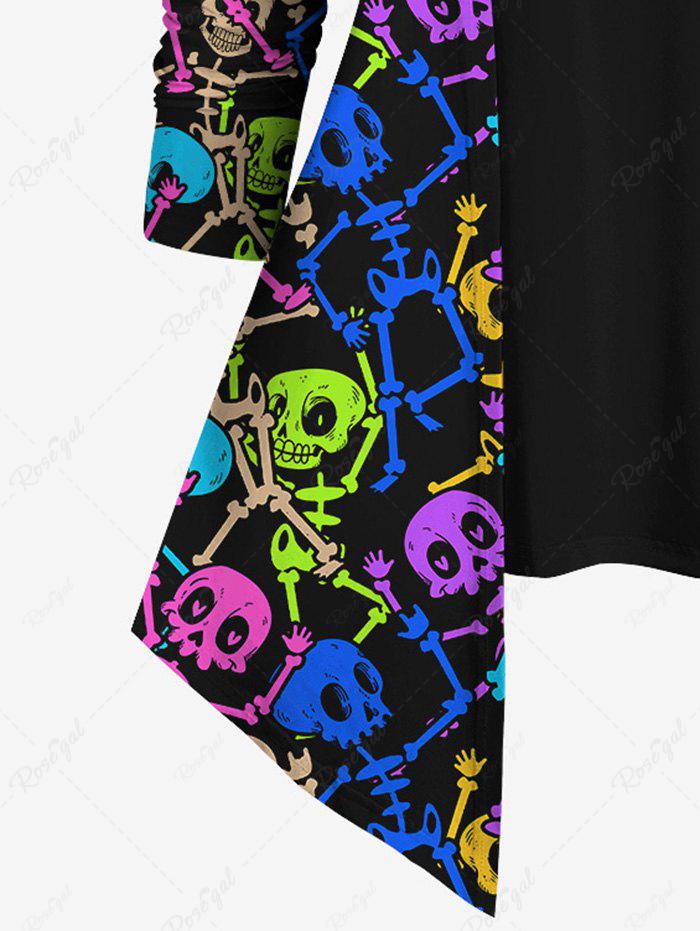 Gothic Colorful Skulls Skeleton Print Patchwork Halloween 2 in 1 T-shirt