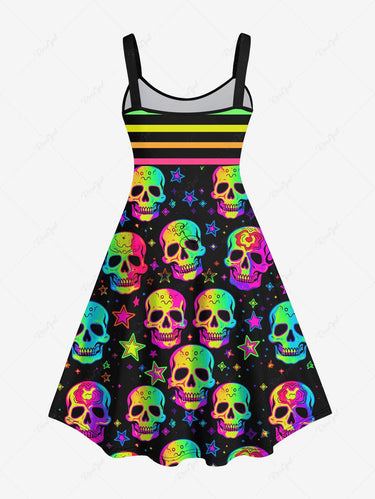 💗Lauren Loves💗 Gothic Plus Size Halloween Costume Skulls Stars Stripes Print Tank Dress