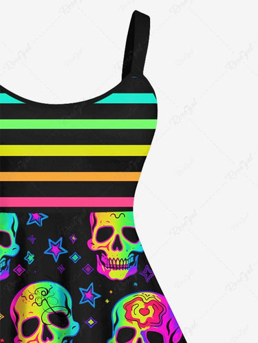 💗Lauren Loves💗 Gothic Plus Size Halloween Costume Skulls Stars Stripes Print Tank Dress