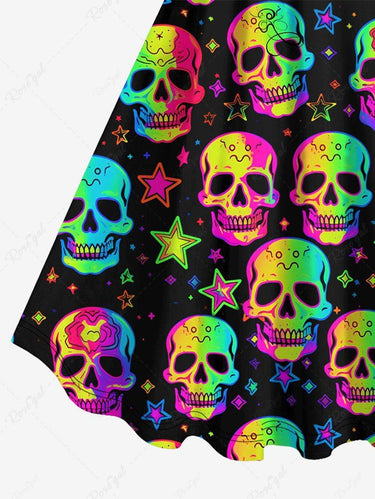 💗Lauren Loves💗 Gothic Plus Size Halloween Costume Skulls Stars Stripes Print Tank Dress