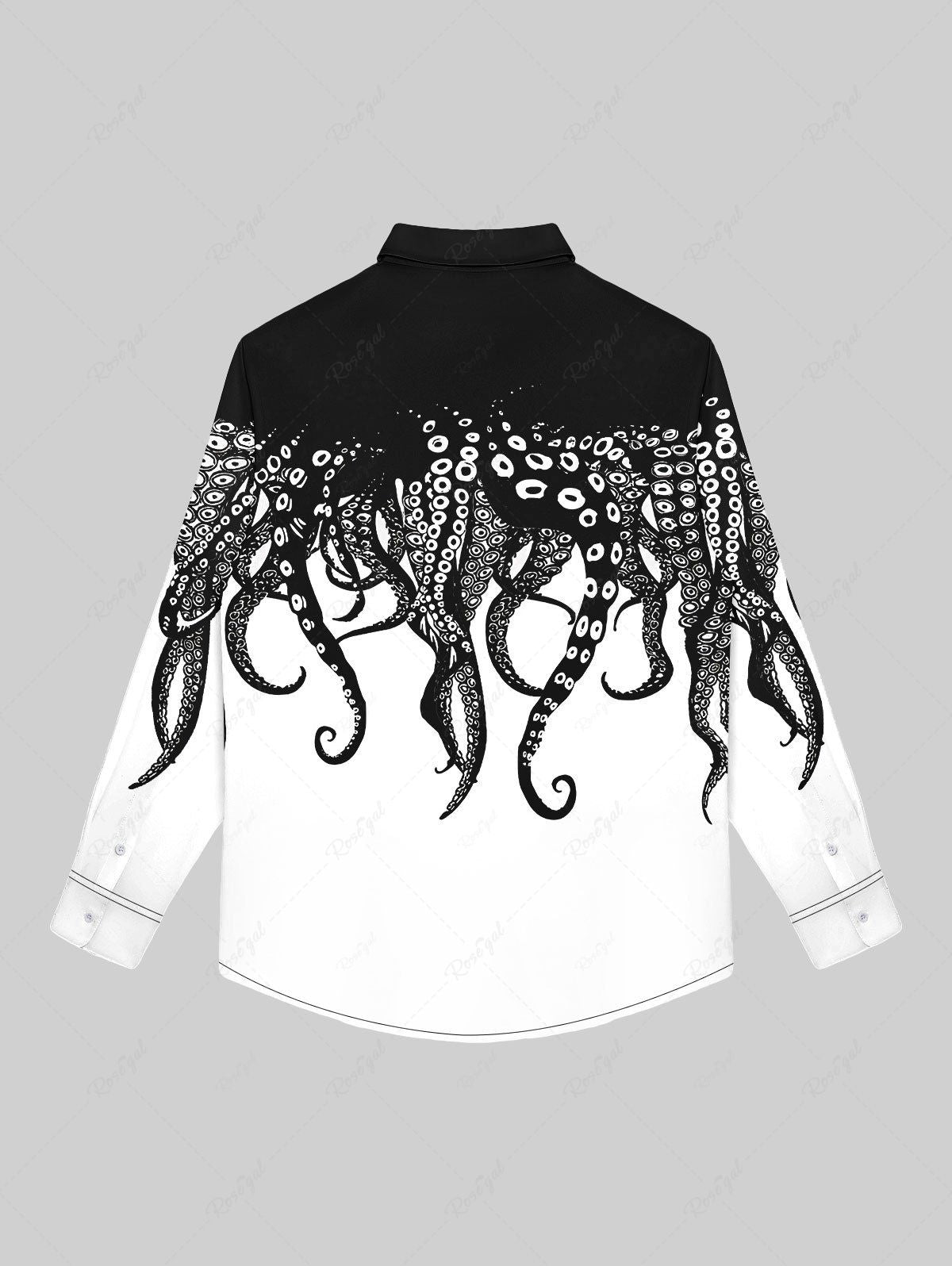 Gothic Halloween Colorblock Octopus Print Buttons Shirt For Men