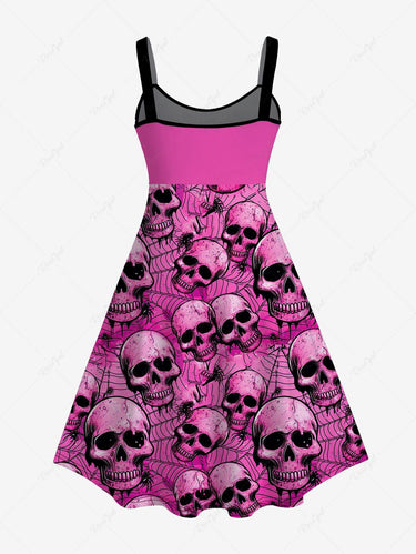 💗Tabbytragedy Loves💗 Gothic Halloween Costumes Plus Size Skulls Skeleton Spider Web Print Tank Dress