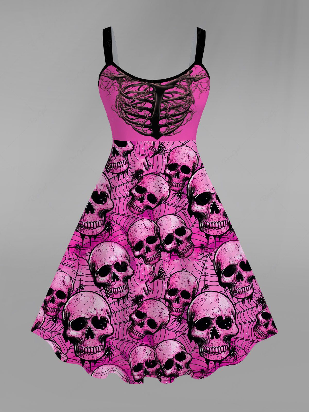💗Tabbytragedy Loves💗 Gothic Valentine's Day Skulls Skeleton Spider Web Print Tank Dress