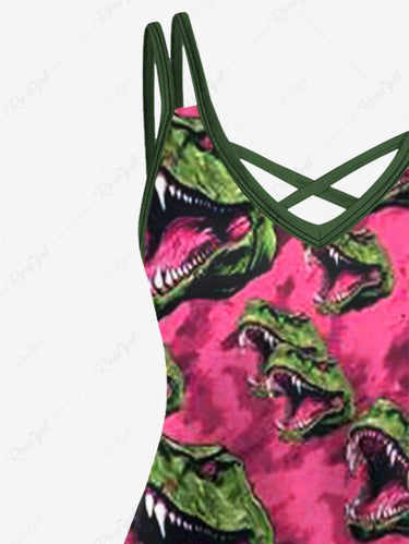 Gothic Plus Size Dinosaur Print Crisscross Cami Dress