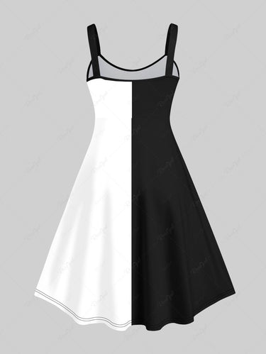 Gothic Plus Size Skeleton Two Tone Print Halloween Tank Dress