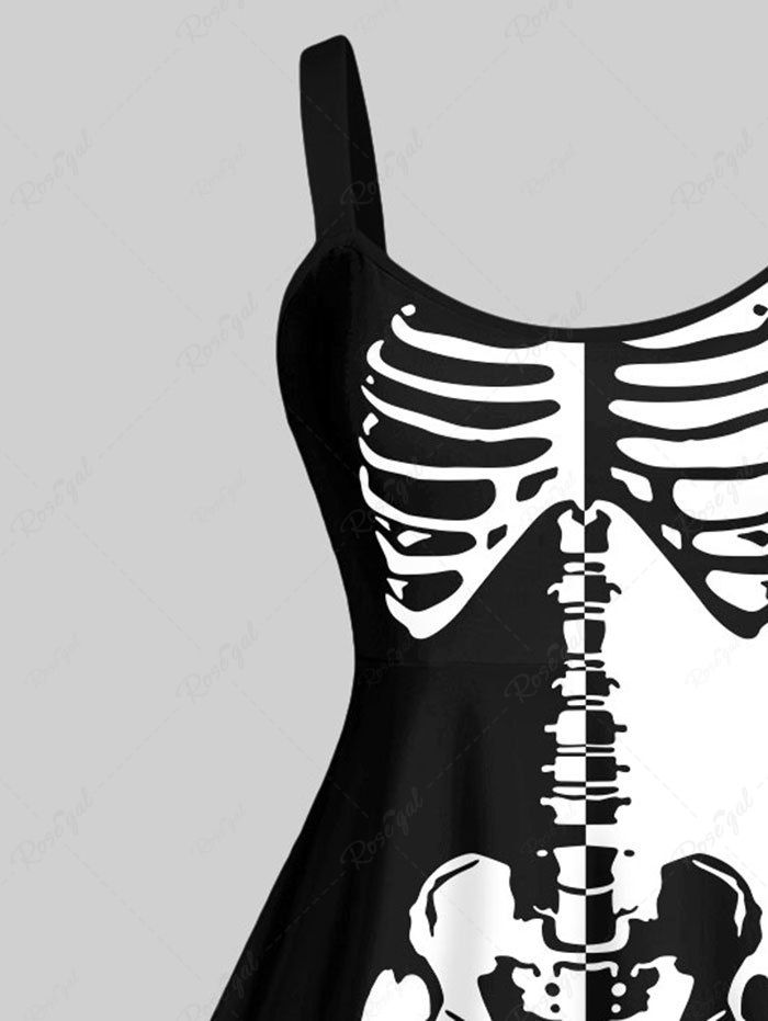 Gothic Skeleton Two Tone Print Halloween Tank Dress