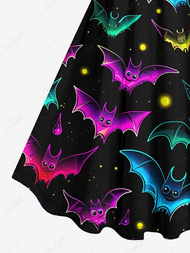 Gothic Plus Size Rainbow Colorful 3D Glitter Skulls Bats Stars Print Halloween Tank Dress