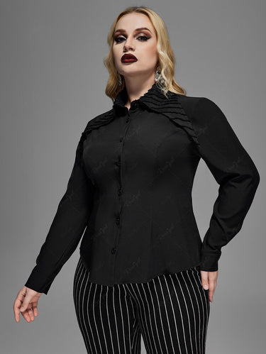 Gothic Plus Size Asymmetric Flat Collar Solid Buttons Long Sleeves Shirt