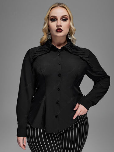 Gothic Plus Size Asymmetric Flat Collar Solid Buttons Long Sleeves Shirt