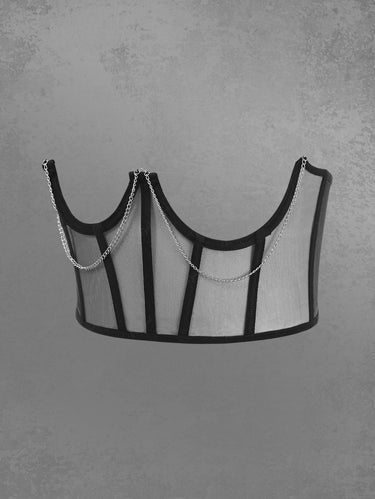 Gothic Fashion Chain Sheer Panel Lace Up Tied Underbust Corset Belt