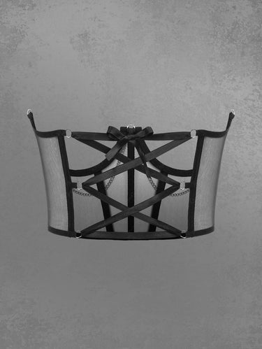 Gothic Fashion Chain Sheer Panel Lace Up Tied Underbust Corset Belt