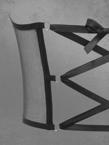 Gothic Fashion Chain Sheer Panel Lace Up Tied Underbust Corset Belt